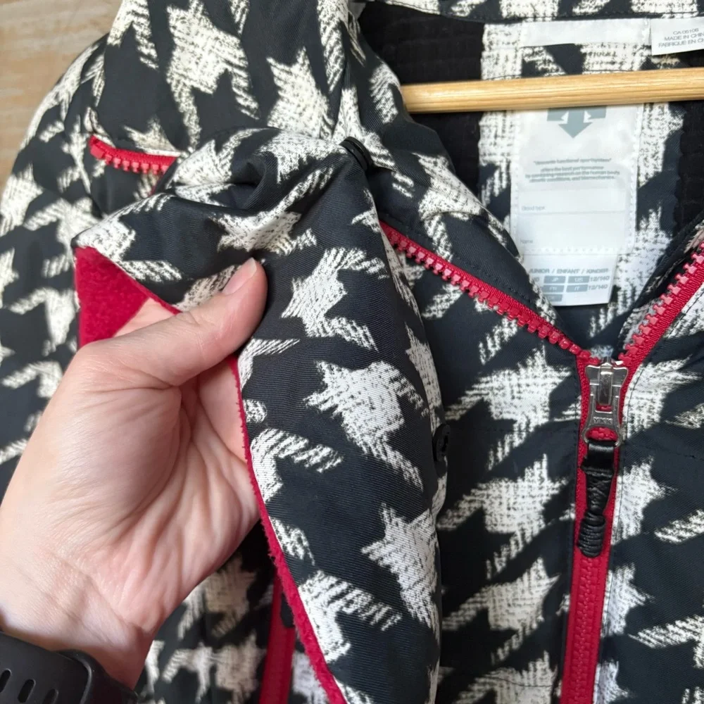 Descente Youth Houndstooth Ski Jacket Full Zip Fur Outdoor Hiking Kids 12